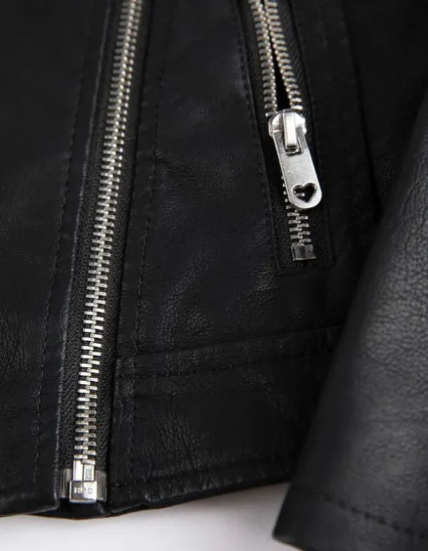 Bikerjacke - Kunstleder - schwarz