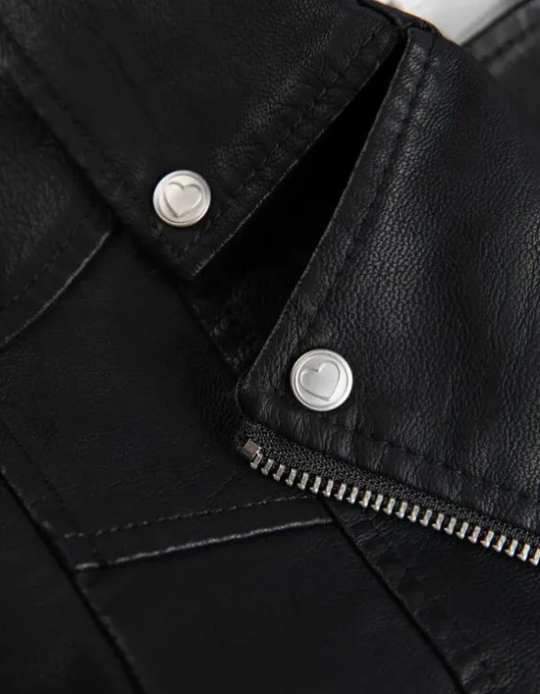 Bikerjacke - Kunstleder - schwarz