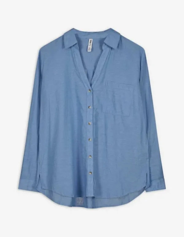 Bluse - Brusttasche - dunkelblau