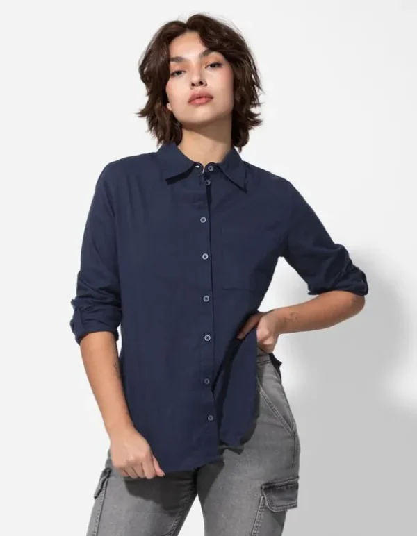 Bluse - Brusttasche - dunkelblau