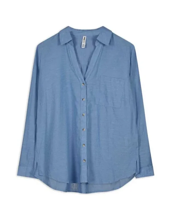 Bluse - Brusttasche - dunkelblau