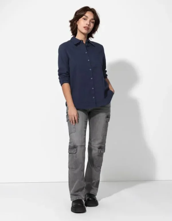 Bluse - Brusttasche - dunkelblau