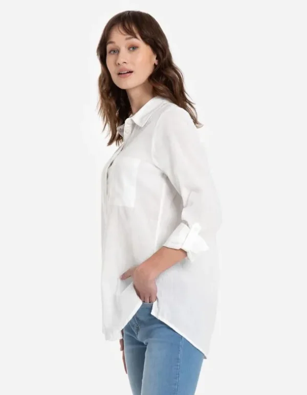 Bluse - Brusttasche - weiß