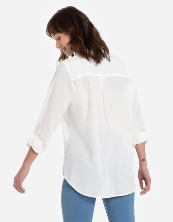 Bluse - Brusttasche - weiß