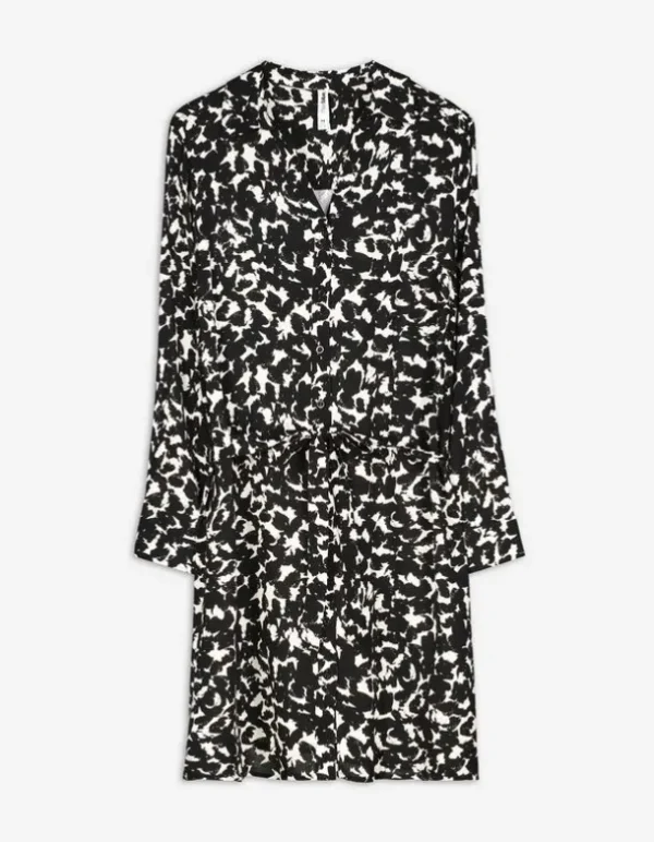 Blusenkleid - Allover-Muster - schwarz