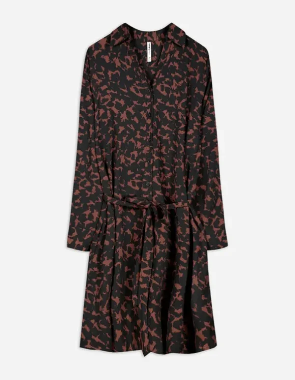 Blusenkleid - Allover-Muster - dunkelbraun