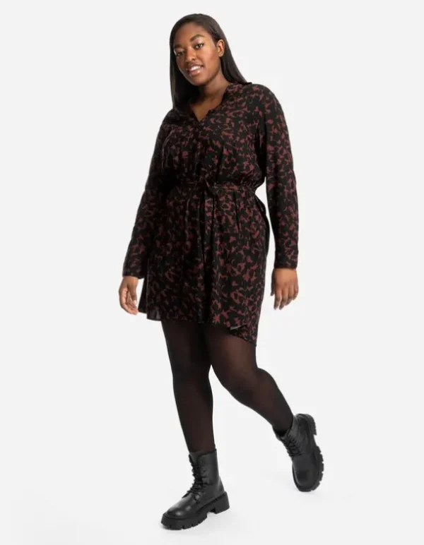 Blusenkleid - Allover-Muster - dunkelbraun