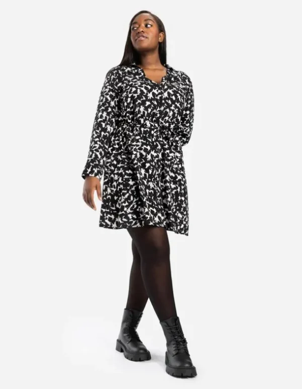 Blusenkleid - Allover-Muster - schwarz