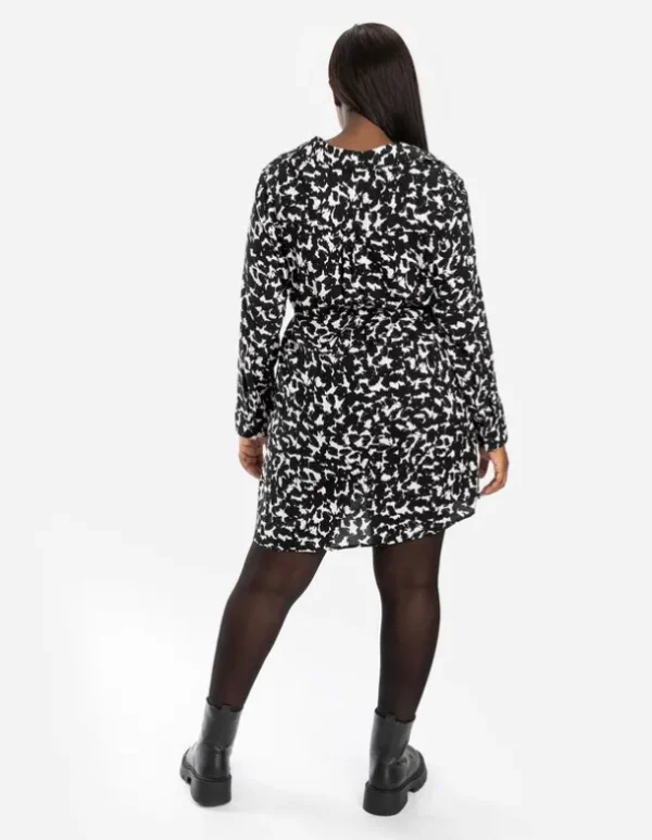 Blusenkleid - Allover-Muster - schwarz