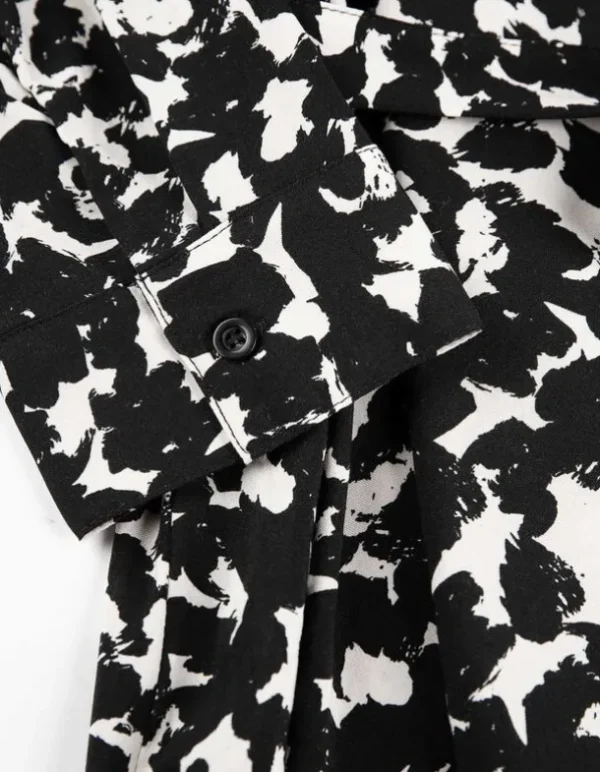 Blusenkleid - Allover-Muster - schwarz
