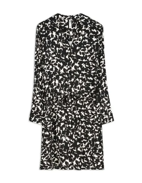 Blusenkleid - Allover-Muster - schwarz