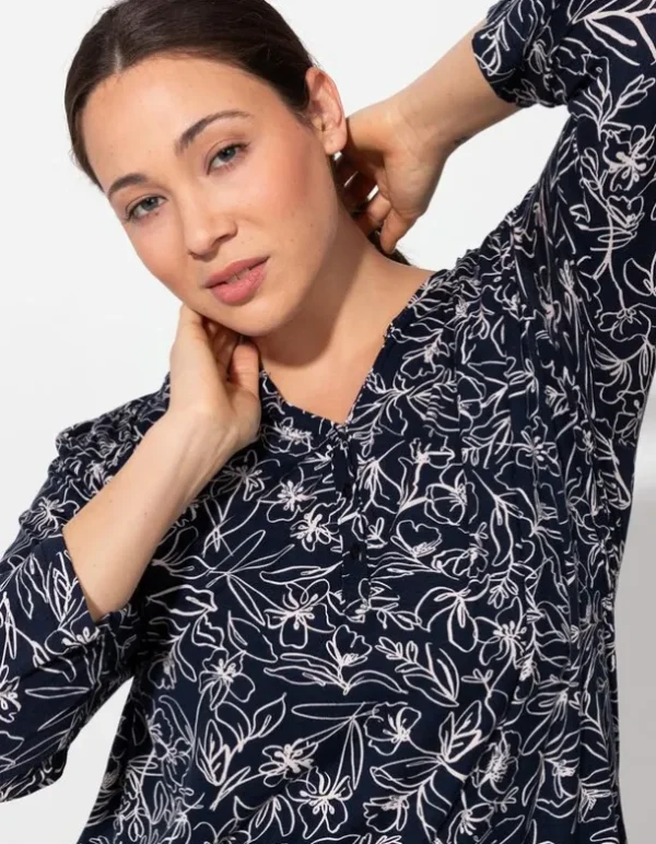 Blusenshirt - Allover-Print - dunkelblau