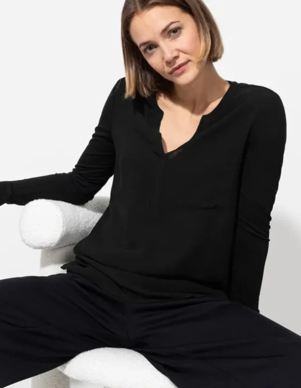 Blusenshirt - V-Ausschnitt - schwarz