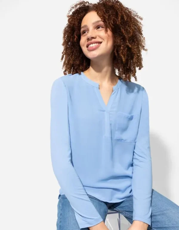 Blusenshirt - V-Ausschnitt - hellblau