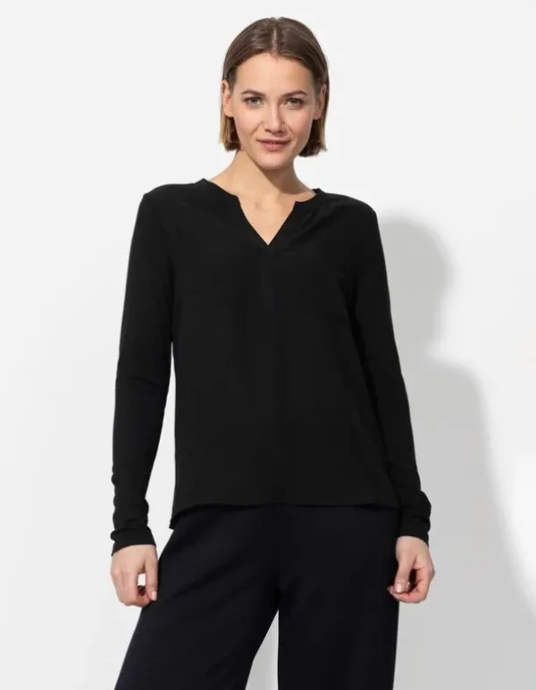 Blusenshirt - V-Ausschnitt - schwarz