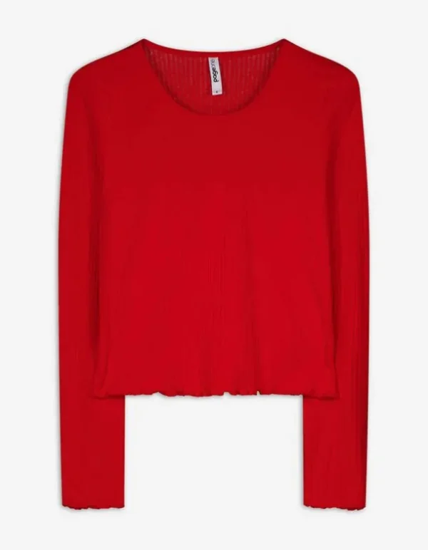 Cropped Langarmshirt - Rippenstruktur - rot