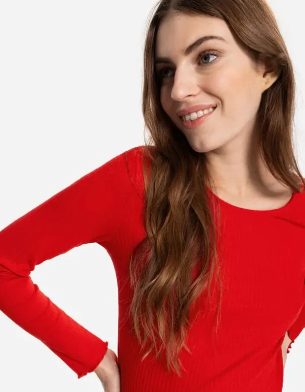 Cropped Langarmshirt - Rippenstruktur - rot