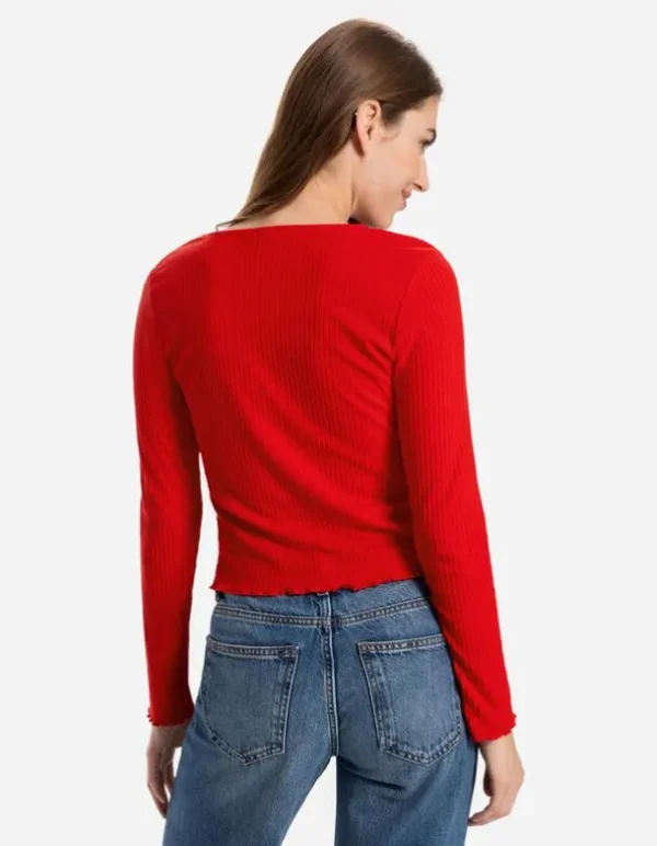 Cropped Langarmshirt - Rippenstruktur - rot