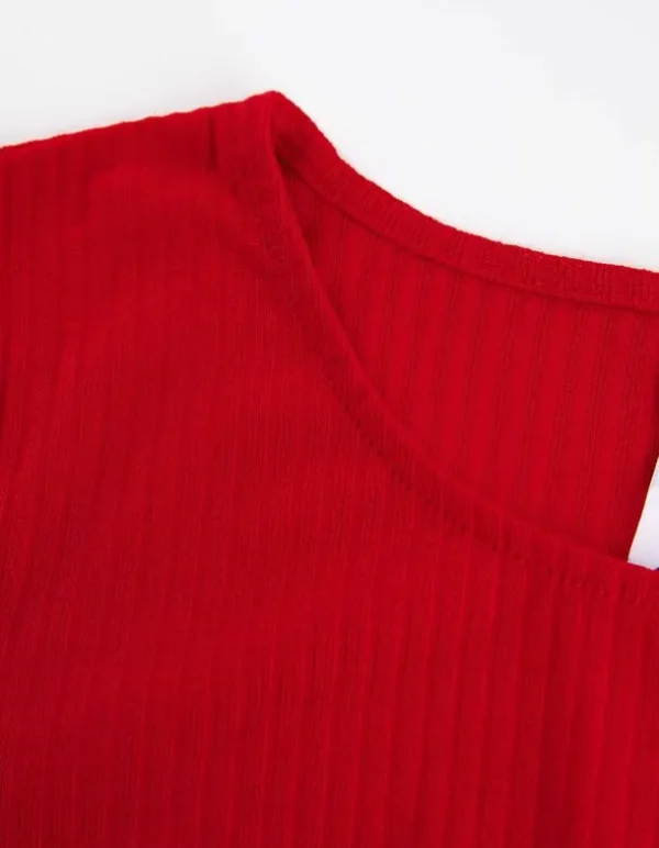 Cropped Langarmshirt - Rippenstruktur - rot