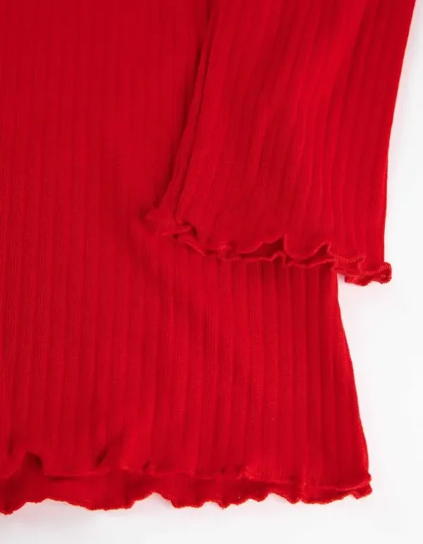 Cropped Langarmshirt - Rippenstruktur - rot
