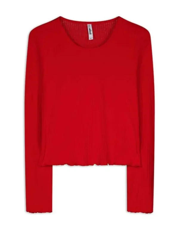 Cropped Langarmshirt - Rippenstruktur - rot
