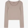 Cropped Shirt - Rippenstruktur - beige