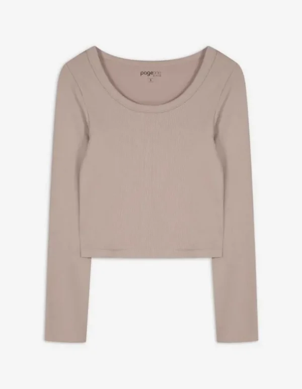 Cropped Shirt - Rippenstruktur - beige