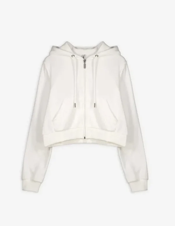 Cropped Sweatjacke - Kapuze mit Tunnelzug - weiß