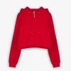 Cropped Sweatjacke - Kapuze mit Tunnelzug - rot