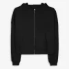 Cropped Sweatjacke - Kapuze mit Tunnelzug - schwarz