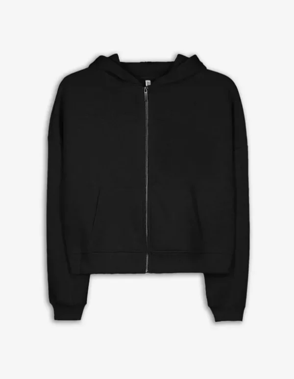 Cropped Sweatjacke - Kapuze mit Tunnelzug - schwarz