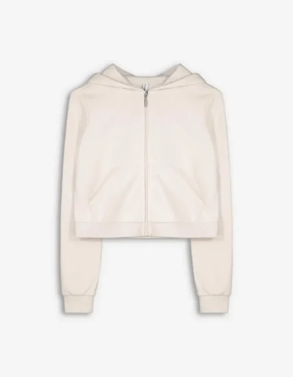 Cropped Sweatjacke - Kapuze mit Tunnelzug - beige