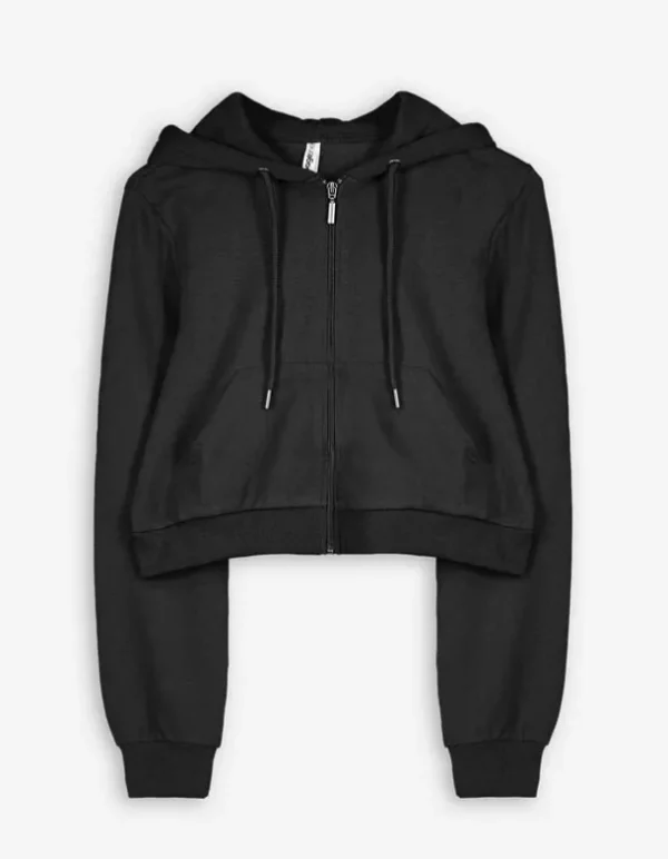 Cropped Sweatjacke - Kapuze mit Tunnelzug - schwarz