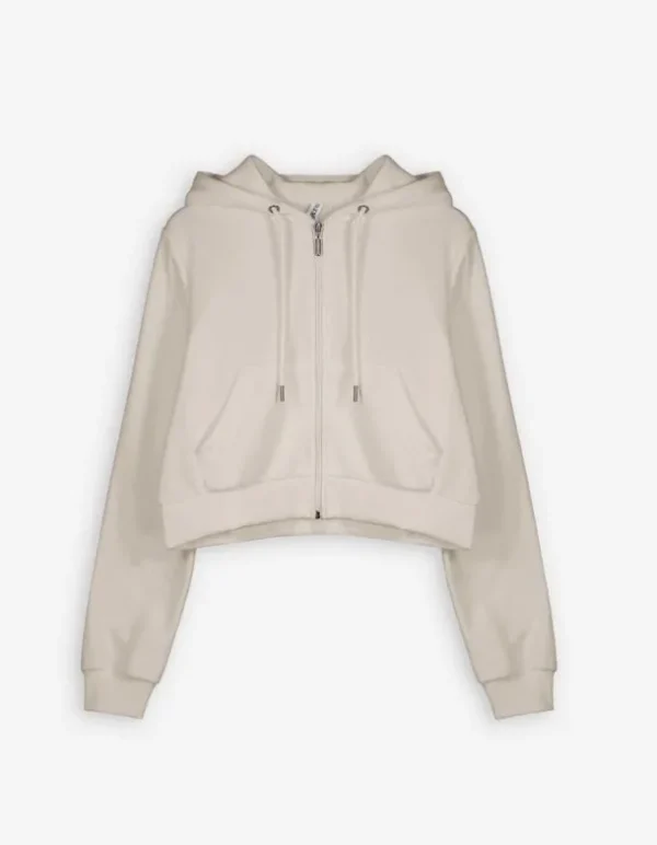 Cropped Sweatjacke - Kapuze mit Tunnelzug - beige