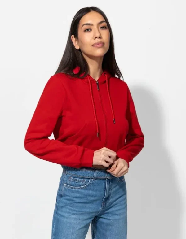 Cropped Sweatjacke - Kapuze mit Tunnelzug - rot