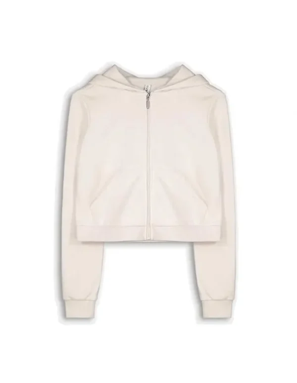 Cropped Sweatjacke - Kapuze mit Tunnelzug - beige