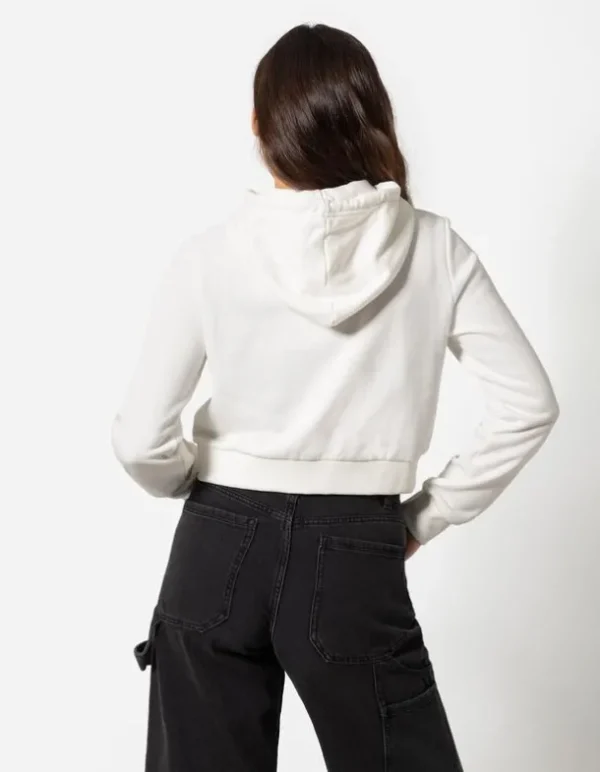 Cropped Sweatjacke - Kapuze mit Tunnelzug - weiß