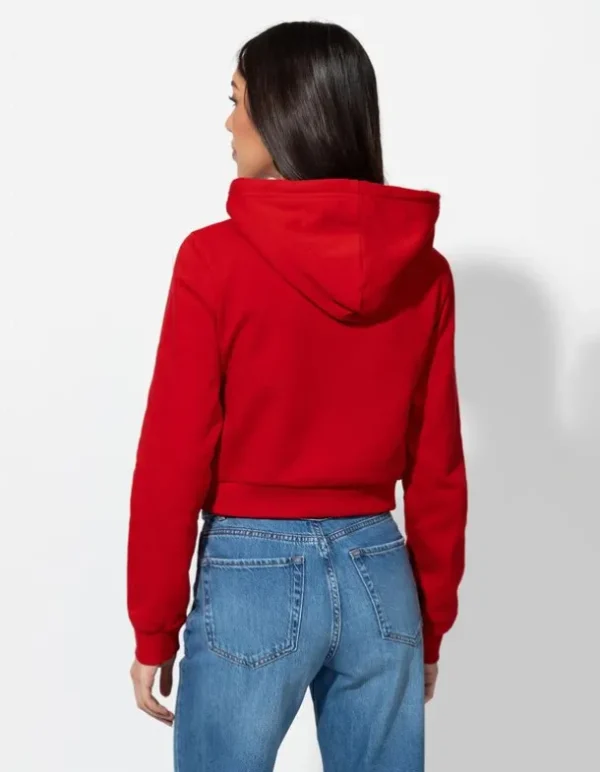 Cropped Sweatjacke - Kapuze mit Tunnelzug - rot