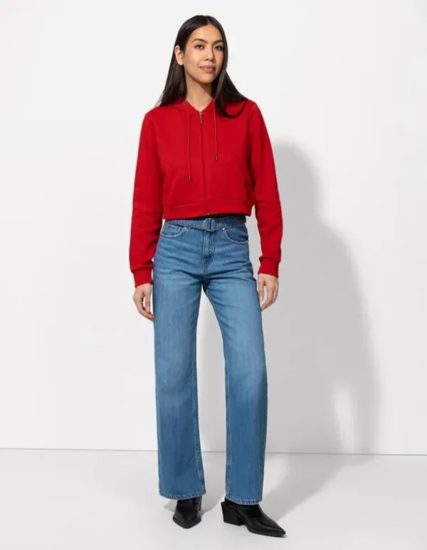 Cropped Sweatjacke - Kapuze mit Tunnelzug - rot