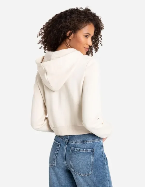 Cropped Sweatjacke - Kapuze mit Tunnelzug - beige