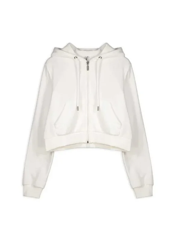 Cropped Sweatjacke - Kapuze mit Tunnelzug - weiß