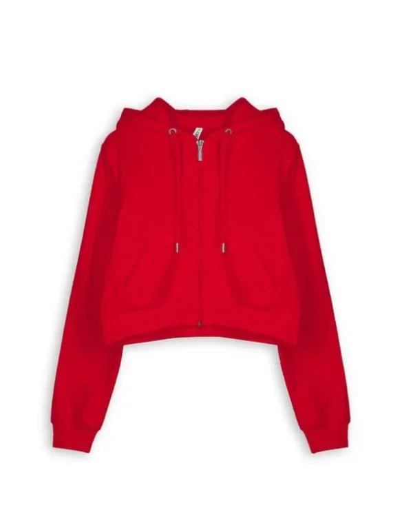 Cropped Sweatjacke - Kapuze mit Tunnelzug - rot
