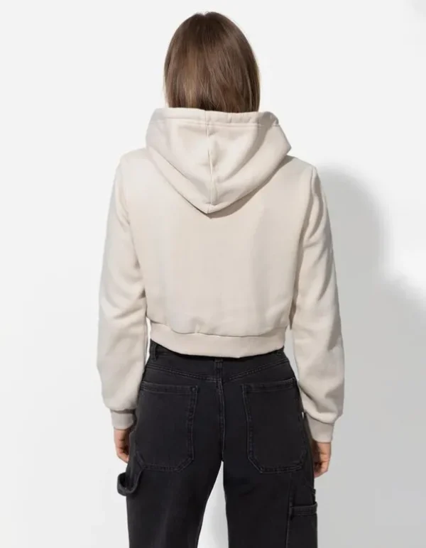 Cropped Sweatjacke - Kapuze mit Tunnelzug - beige