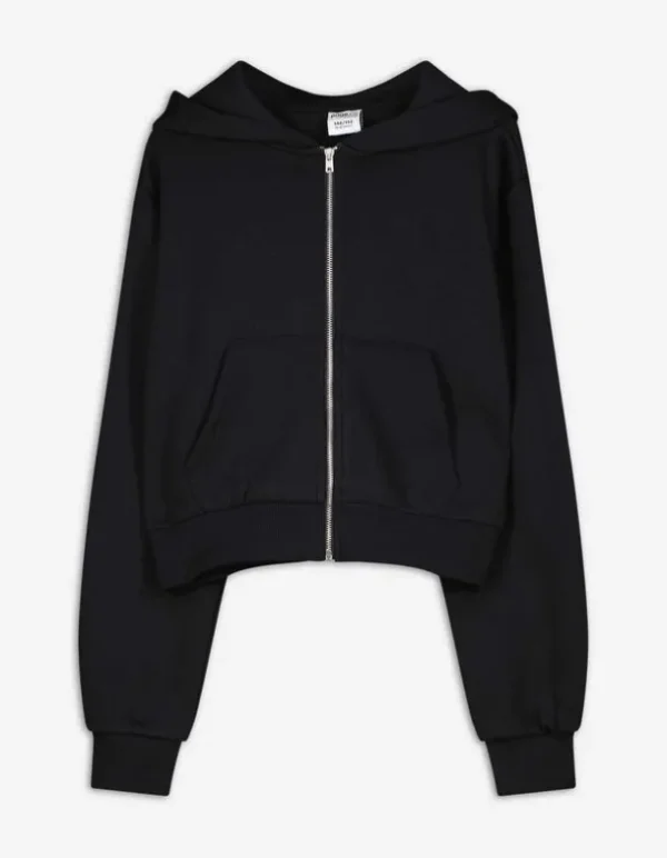 Cropped Sweatjacke - Relax Fit - schwarz