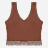 Cropped Top - Spitzenbesatz - hellbraun
