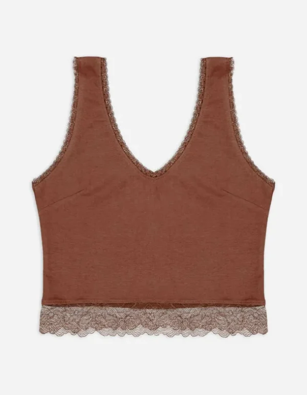 Cropped Top - Spitzenbesatz - hellbraun