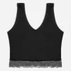 Cropped Top - Spitzenbesatz - schwarz