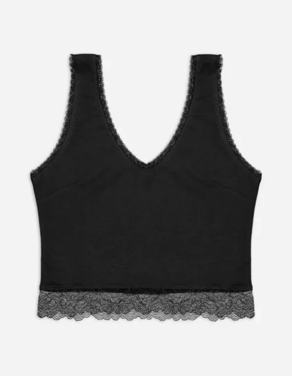 Cropped Top - Spitzenbesatz - schwarz