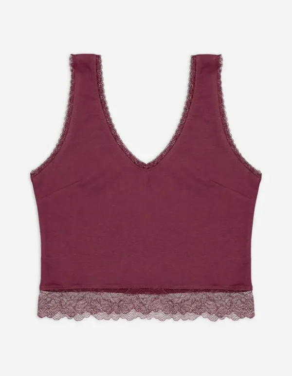 Cropped Top - Spitzenbesatz - dunkelrot
