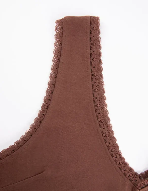 Cropped Top - Spitzenbesatz - hellbraun